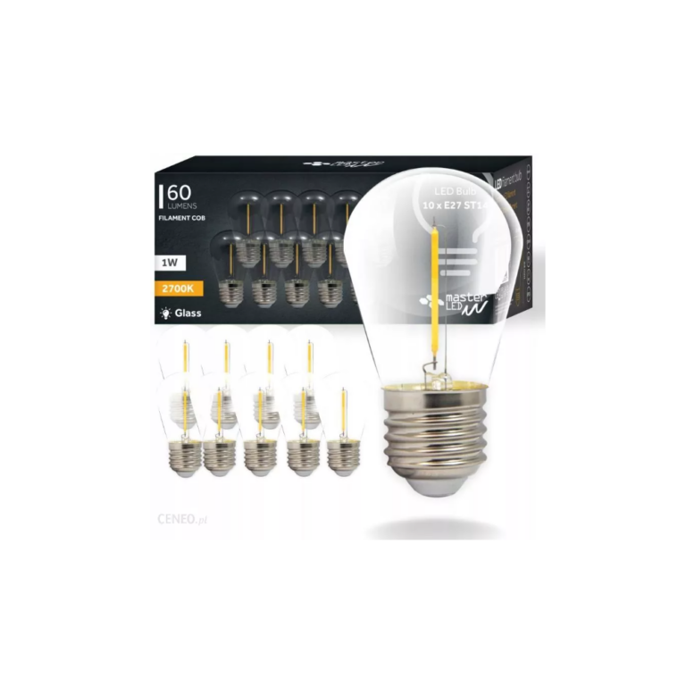 10 stk E27 2W LED pære - ST14, COB filament, klart glas