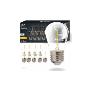 10 stk E27 2W LED pære - ST14, COB filament, klart glas