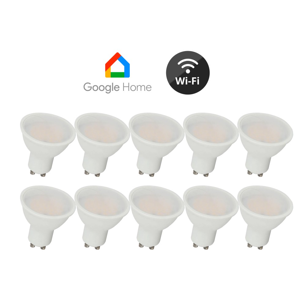 10 stk. GU10 5W Wifi LED pære - Spot, Tuya/Smart Life, virker med Google Home