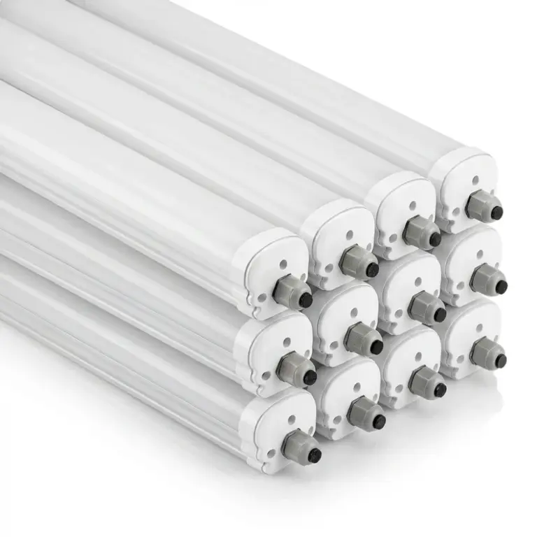 12 stk. V-Tac vandtæt 36W komplet LED armatur - 120 cm, 120lm/W, gennemfortrådet, IP65, 230V