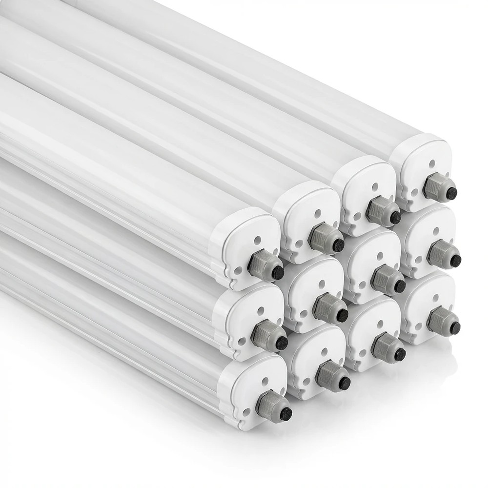 12 stk. V-Tac vandtæt 36W komplet LED armatur - 120 cm, 120lm/W, gennemfortrådet, IP65, 230V