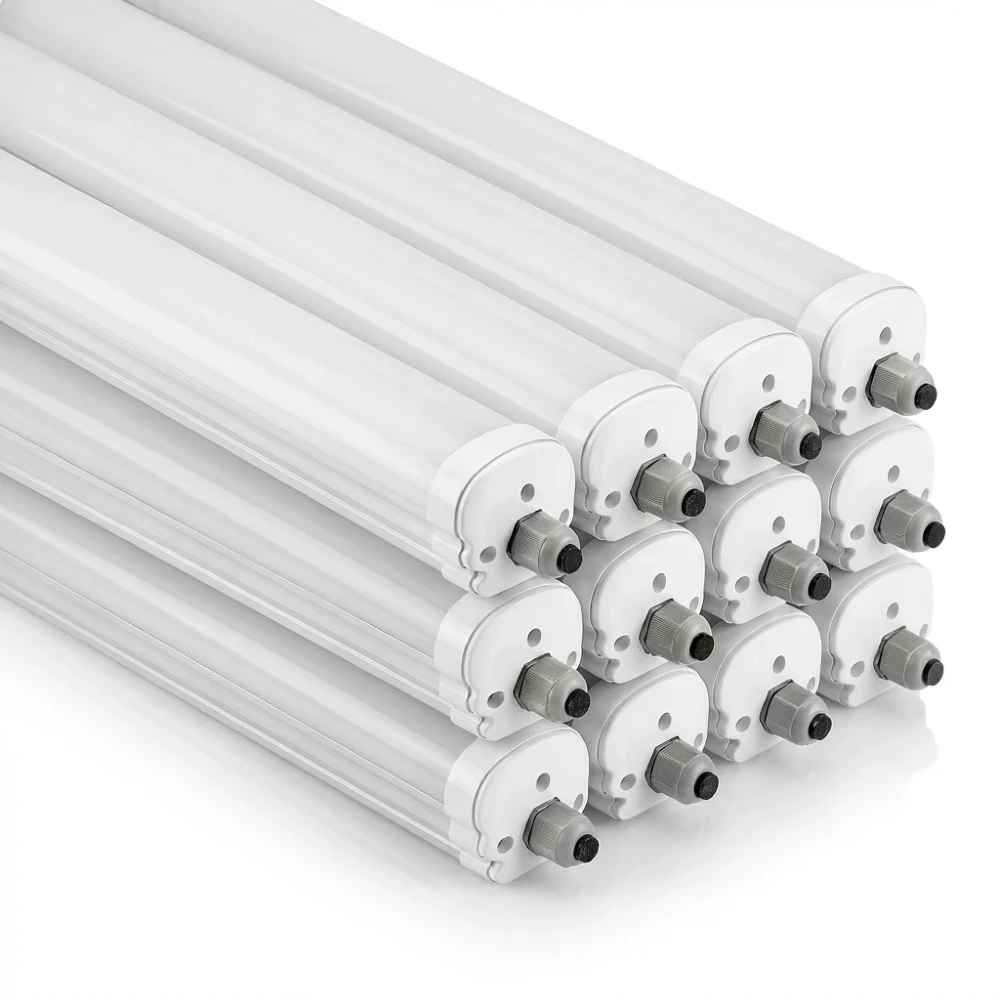 12 stk. V-Tac vandtæt 36W komplet LED armatur - 120 cm, 120lm/W, gennemfortrådet, IP65, 230V