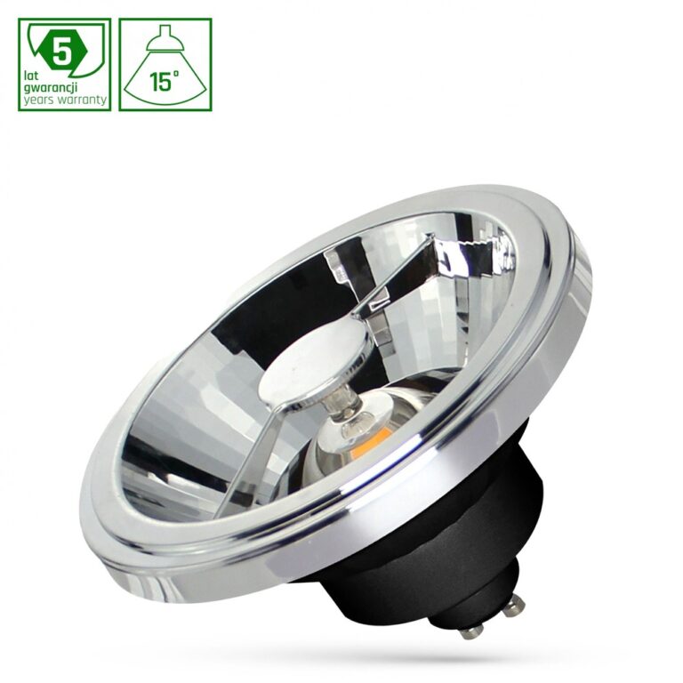 12W AR111 GU10 LED pære - 15Â°, sort, 5 års garanti