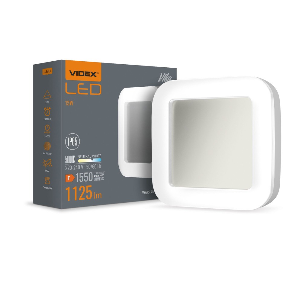 15W Vika LED bulkhead - IP65, 5000K, 190x190mm, hvid, væg/loftlampe