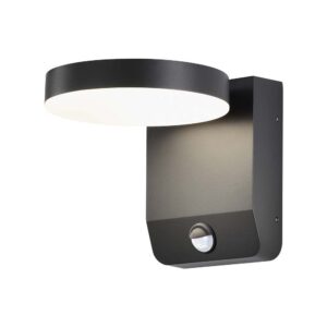 17W LED væglampe med sensor, rund - IP65, 4000K, sort, PIR sensor, udendørs, 2480lm