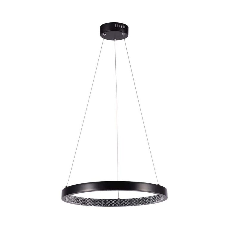 19W LED pendel med krystal akryl, Ø40cm - Sort, 3000K, 2160lm, IP20 indendørs