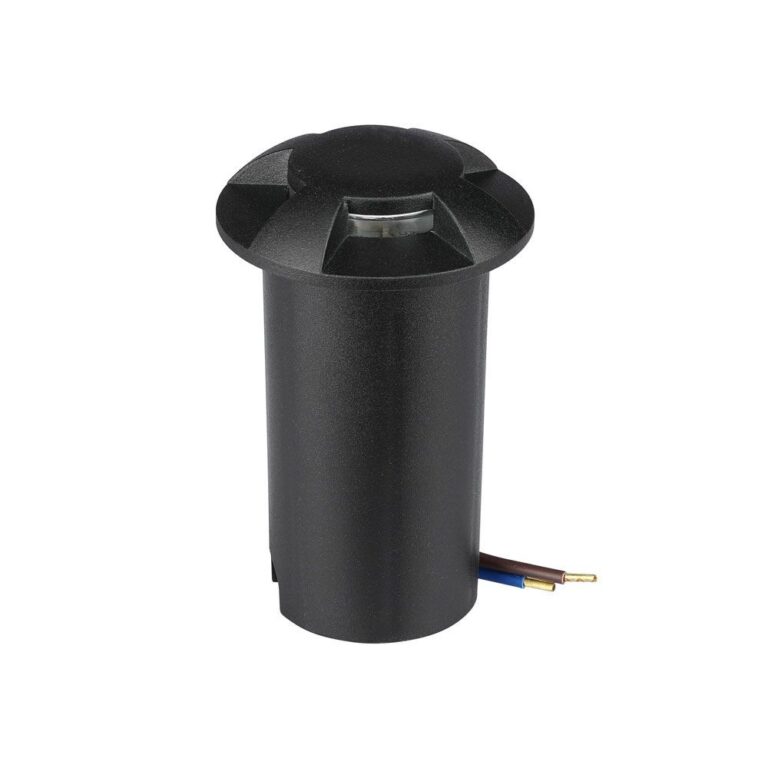 1W LED nedgravningsspot, 12V - IP67, 4-vejs lys, sort, 3000K, hul: Ø4,3 cm