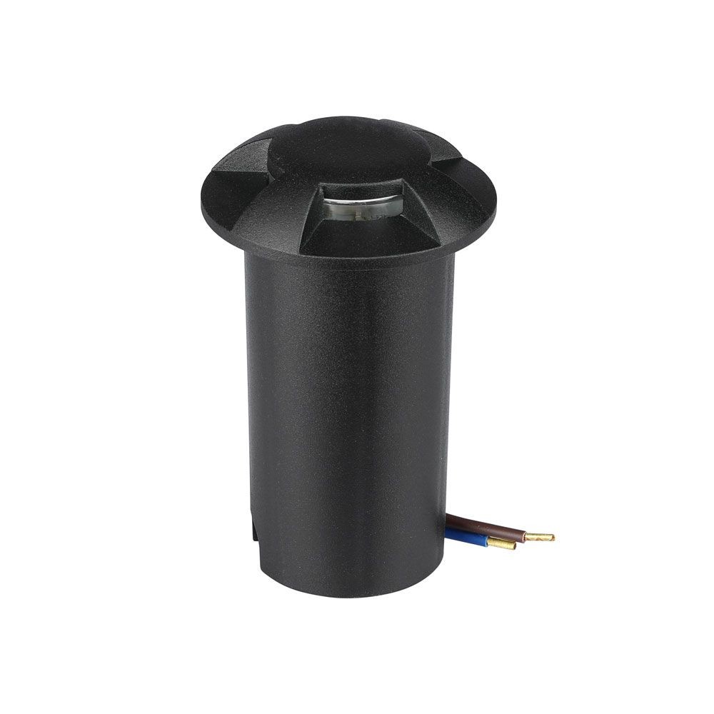 1W LED nedgravningsspot, 12V - IP67, 4-vejs lys, sort, 3000K, hul: Ø4,3 cm