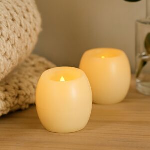 2-pak LED Kugle stearinlys, flammeeffekt - Ø5cm, 6cm høj, ægte stearin