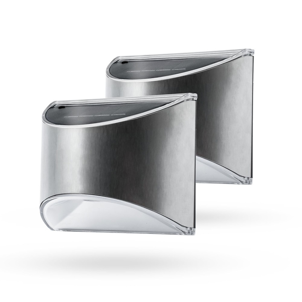 2 stk. MIVO Solcelle væglampe LED - Sølv, Flot væg-effekt, udendørs