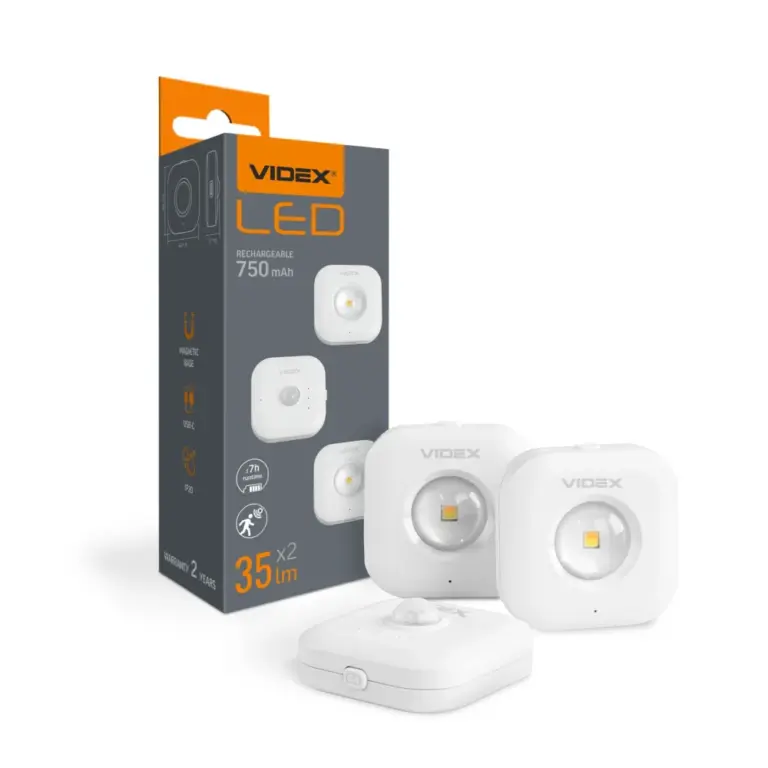 2 stk. genopladelige LED natlys med sensor, 0,5W - PIR bevægelsessensor, 3 lyskulører, USB-C, magnetisk montering, indendørs