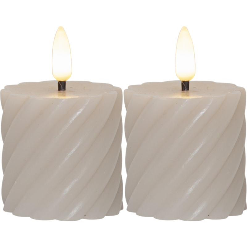 20 stk Star Trading Flamme Swirl LED bloklys, batteri, beige