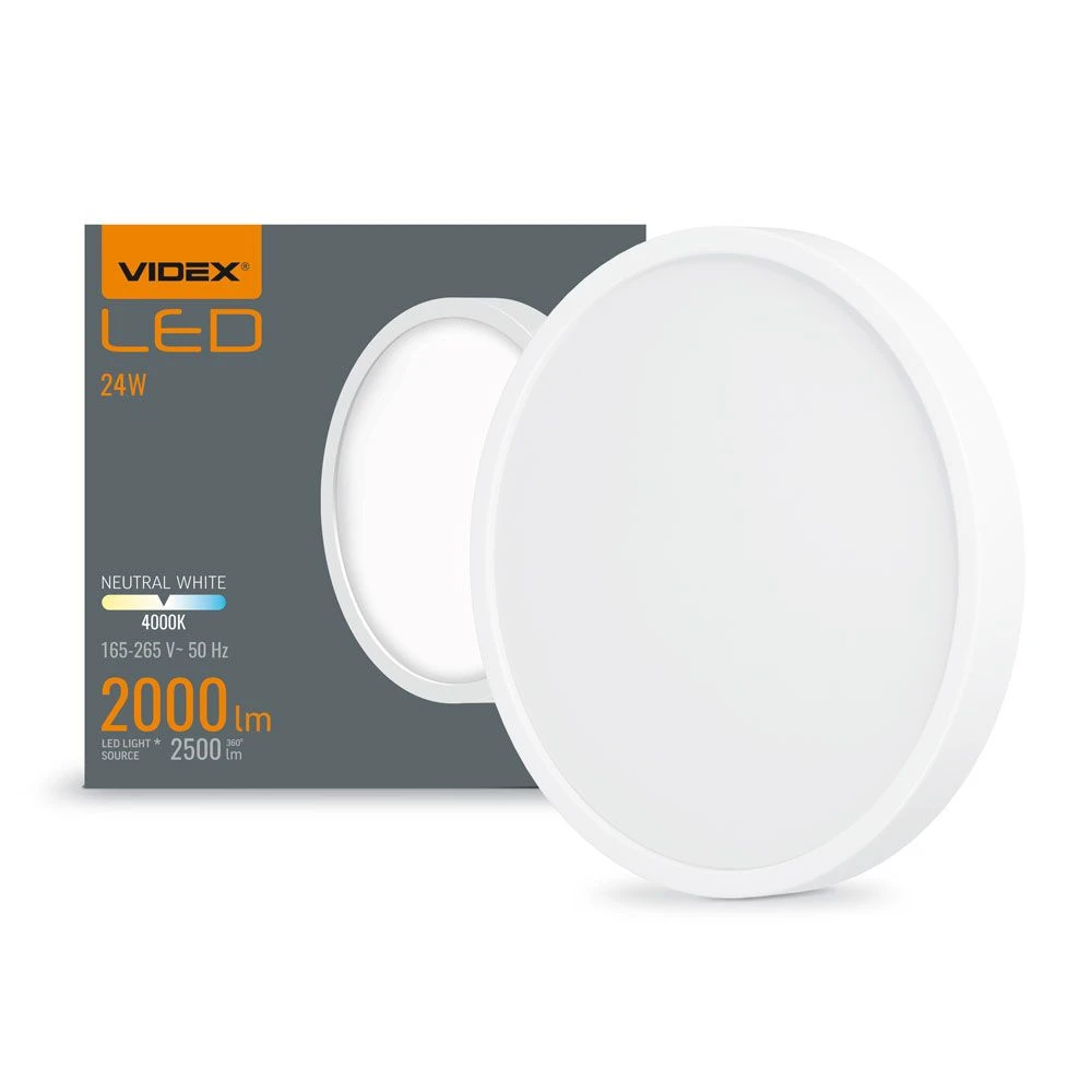 20W Ø26,4cm LED loftslampe - 2000lm, 4000K, hvid kant, 170 grader, IP20 indendørs