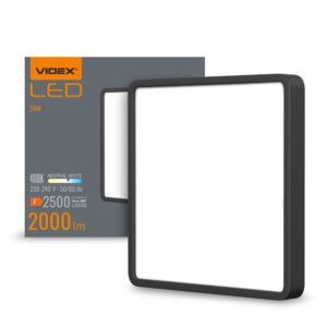 24W kvadratisk LED loftslampe - 26,4 x 26,4 cm, sort kant, 4000K, IP20 indendørs, inkl. lyskilde