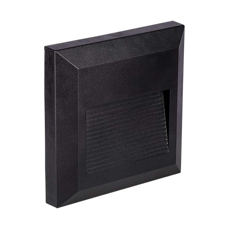 2W LED væglampe til indbygning - IP65, kvadratisk, sort, 70lm, inde / ude