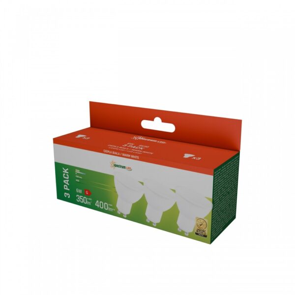 3-pak GU10 6W LED spotpære - Varm hvid, matteret, hvid plast, 230V, Spectrum