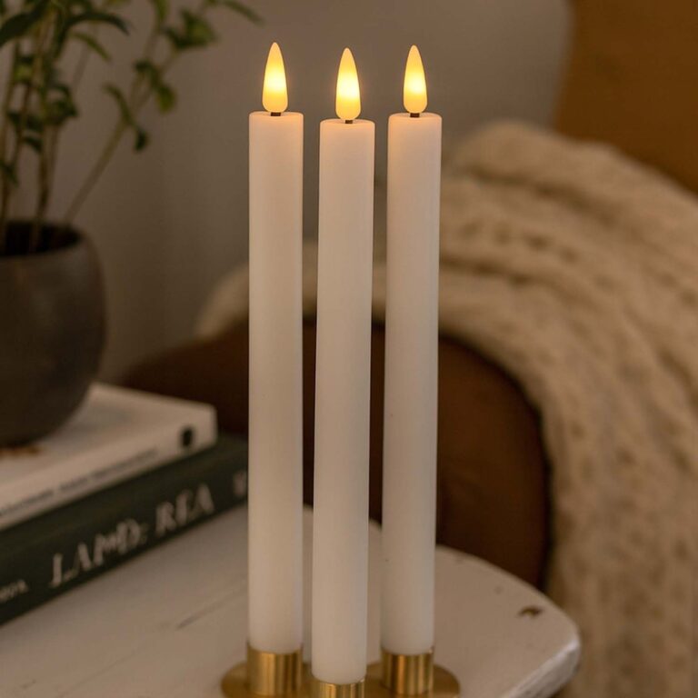 3-pak hvide LED stearinlys, flammeeffekt