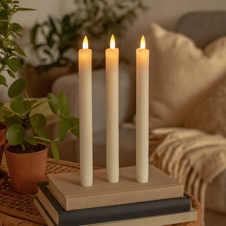 3-pak hvide LED stearinlys, flammeeffekt