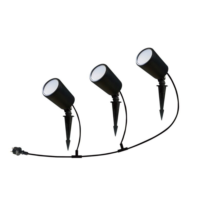 3 stk. 7W Smart WiFi RGB have-spot med spyd - IP65, sort, dæmpbar, virker med Google Home og Alexa