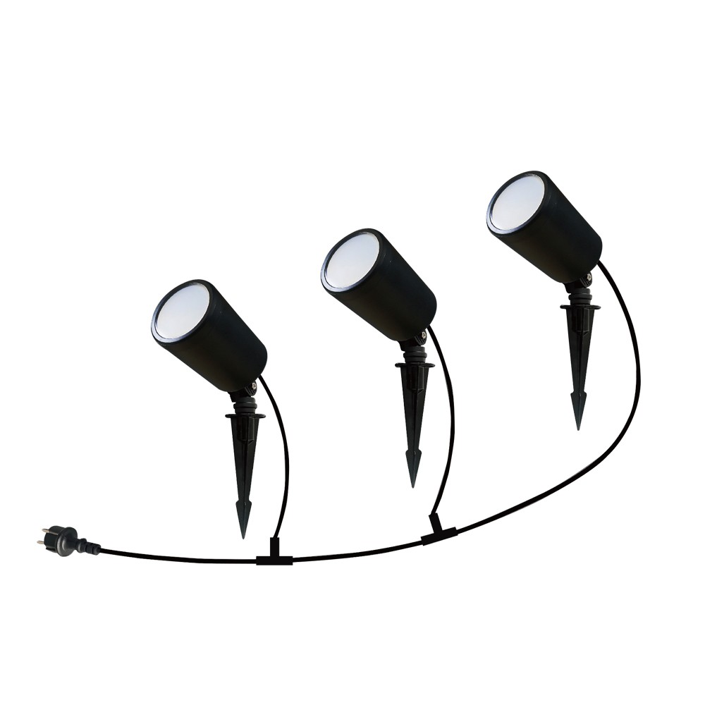 3 stk. 7W Smart WiFi RGB have-spot med spyd - IP65, sort, dæmpbar, virker med Google Home og Alexa