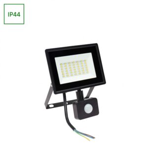 30W LED projektør med sensor - 2900lm, IP44, sort, kold hvid
