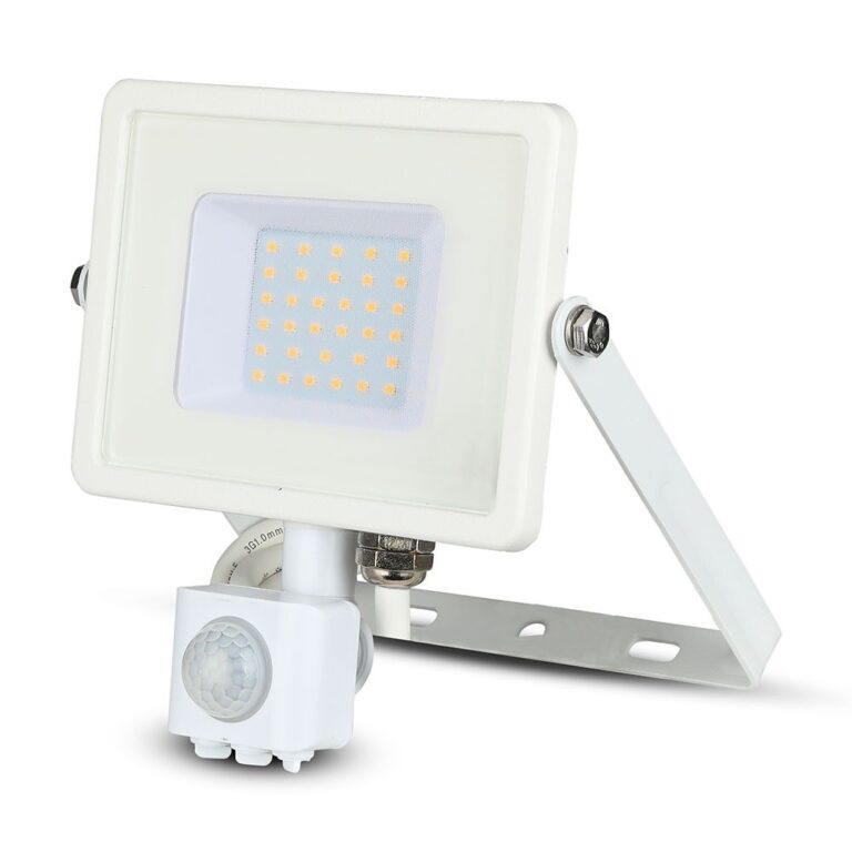 30W LED projektør med sensor, Samsung LED chip - IP65, hvid, 6400K, 5 års garanti