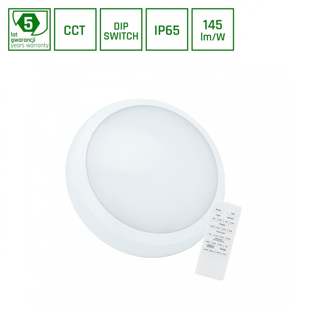 30W NYMPHEA CITY PRO 2 LED loftlampe med sensor - 4400lm, CCT, IP65, IK08, inkl. fjernbetjening, 5 års garanti