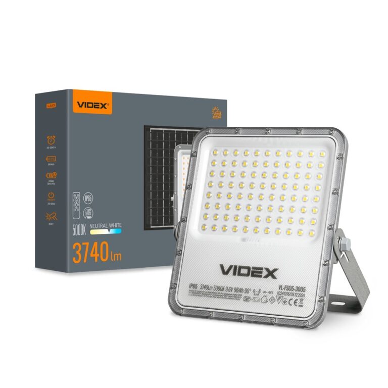 30W Solara LED projektør med solcelle - 3740lm, IP65, 5000K, 96Wh batteri, aluminium, udendørs