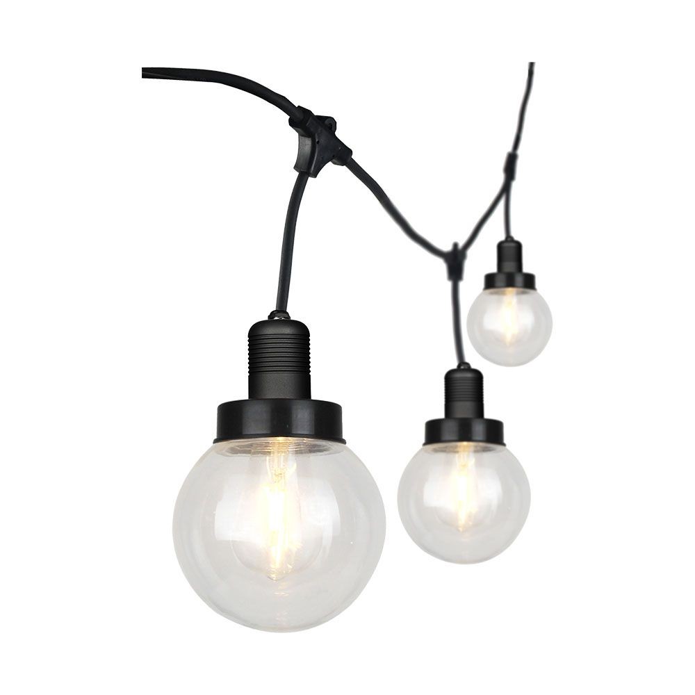3m LED lyskæde med 6 pærer - Ø15cm pærer, E27 fatning, IP65 udendørs, mat sort, kan sammenkobles