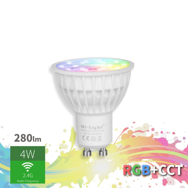 4W | Smart Pære | Mi Light | GU10 | RGB + CCT | 280 lm | Dæmpbar | 16 mio. farver