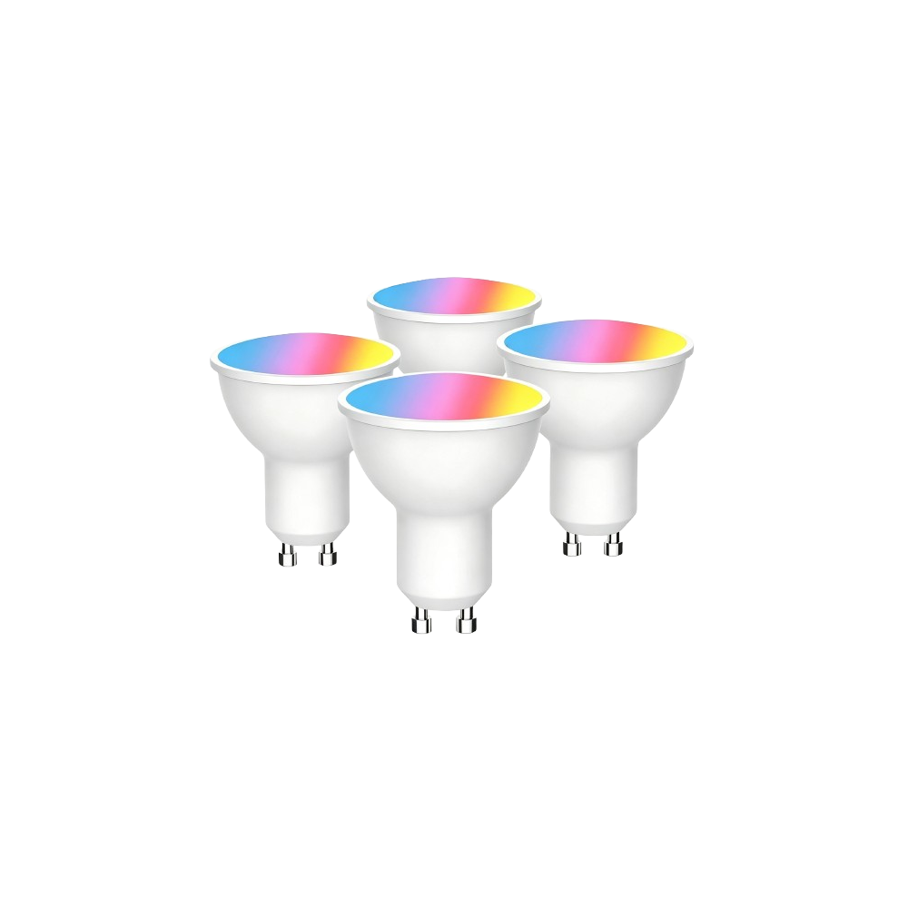 4x GU10 5W Smart Home LED pære - Bluetooth, RGB+CCT, Tuya/Smart Life