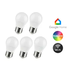 5 stk. E27 5W Wifi LED pære - G45, Tuya/Smart Life, virker med Google Home