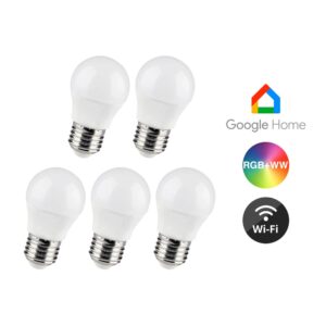 5 stk. E27 5W Wifi LED pære - G45, Tuya/Smart Life, virker med Google Home