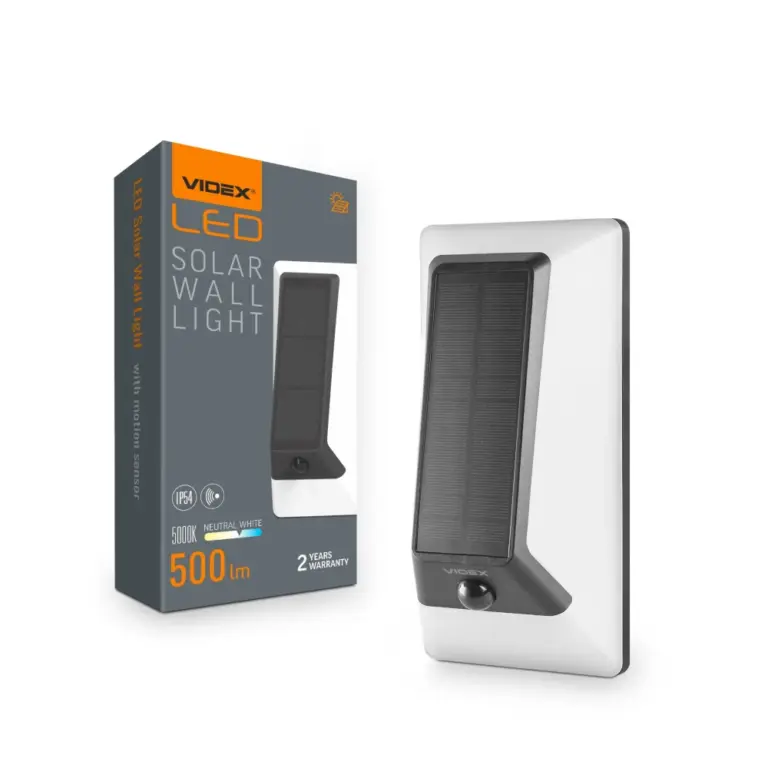 500lm Solara LED væglampe med sensor - IP54, 5000K, sort, solcelle, udendørs