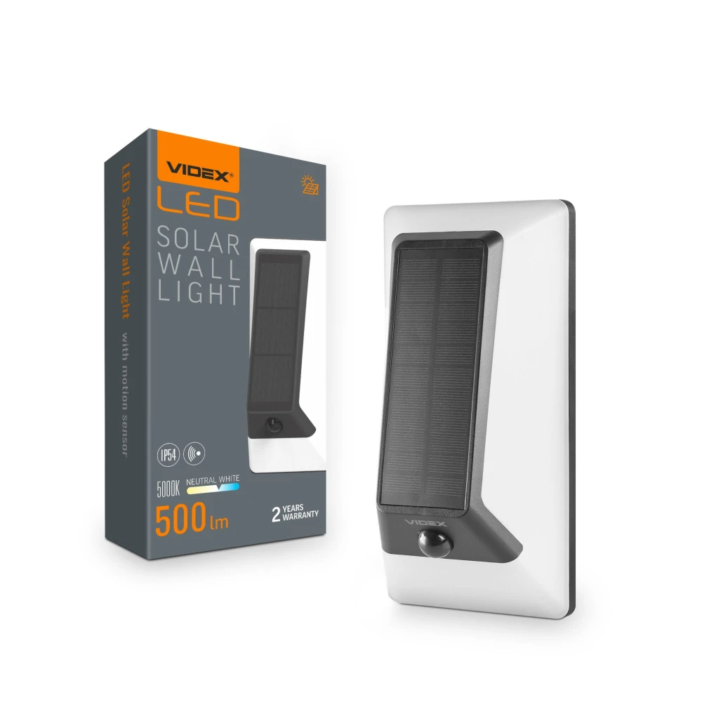 500lm Solara LED væglampe med sensor - IP54, 5000K, sort, solcelle, udendørs