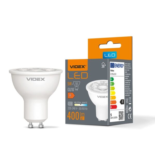 5W GU10 - LED-pære, 36Â°, neutral hvid, 230V, lysstyrke 400, forbrug 5