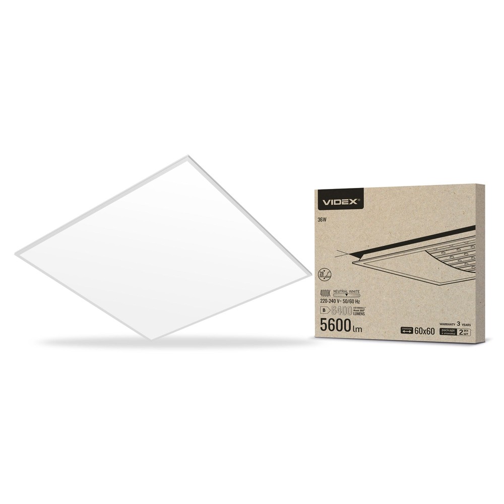 60x60 LED panel til indbygning, 36W - 155lm/W, 4000K, IP20, 3 års garanti