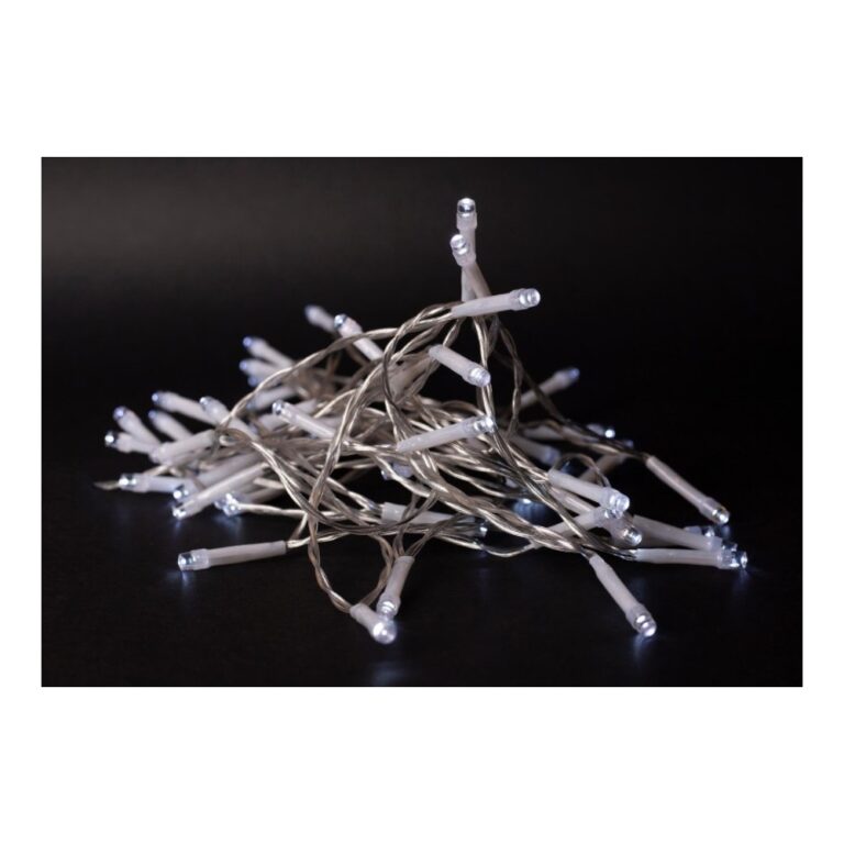 7 m. kold hvid LED julelyskæde - 96 LED, IP44 udendørs, timer, batteri