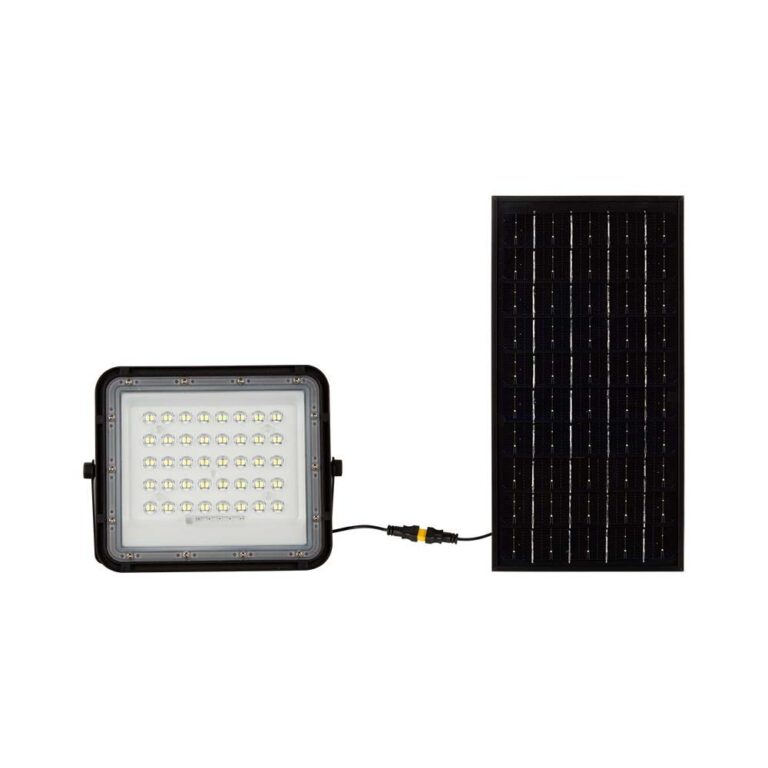 80W Solcelle LED projektør med fjernbetjening - 800lm, IP65, 4000K, sort, inkl. 10W solpanel og batteri