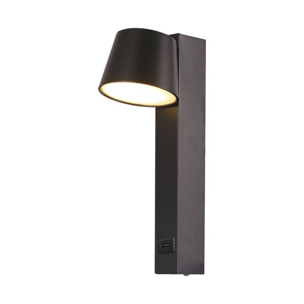 8W LED Væglampe - 3000K, USB funktion, akryl, sort