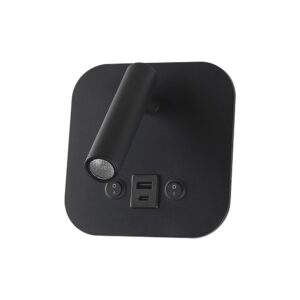 8W LED senge-væglampe med USB opladning - Sort, 3000K, CREE chip, USB-A og USB-C