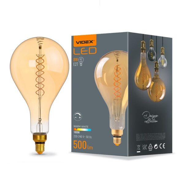 8W kultråd LED pære - Dæmpbar, spiral, ravfarvet, ekstra varm hvid, E27, 230V
