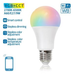 Aigostar SMART WiFi/BT, A60, E27 Mat LED Pære 9W i RGB+CCT