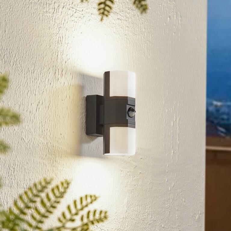 Alaric udendørs LED-væglampe, aluminium, antracit, sensor - Lindby - Moderne - Med flere lyskilder