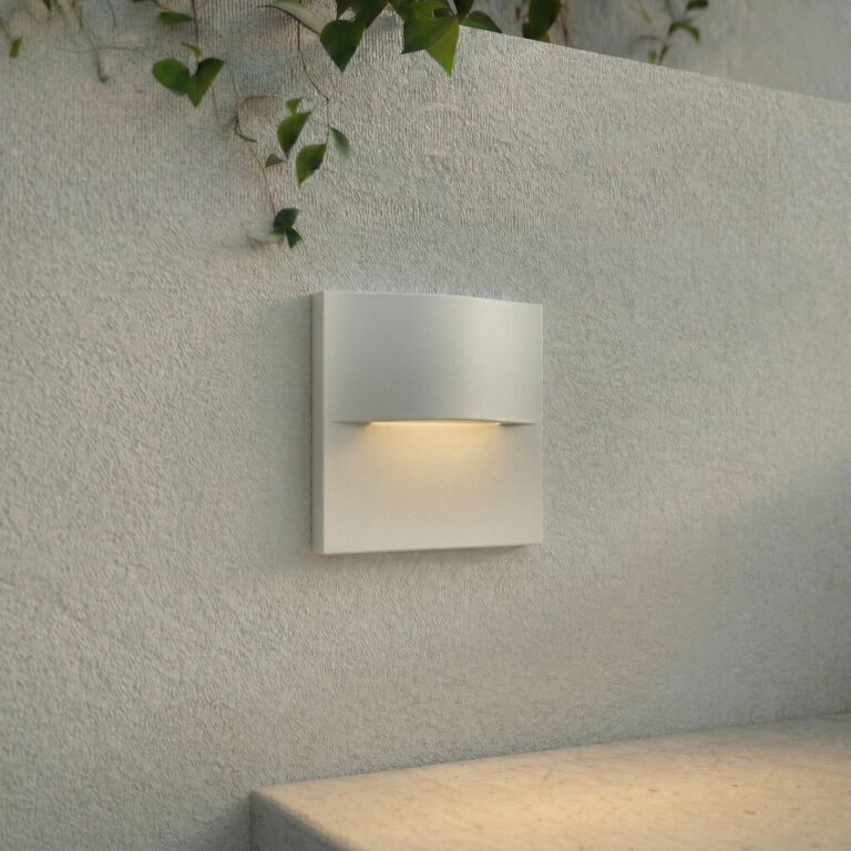 Alune LED-vægindbygningslampe, buet, hvid, IP65 8 x 8 cm Lindby - Moderne - Aluminium - Kantet