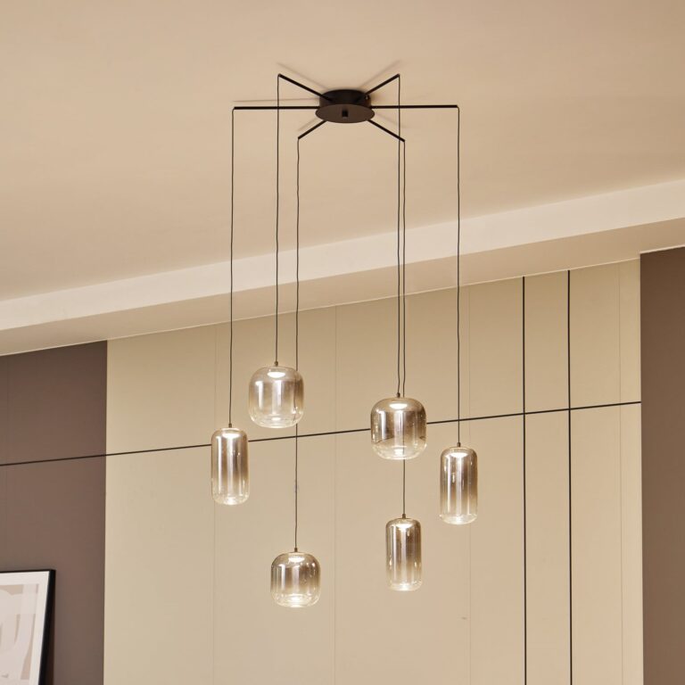 Avelina 6 LED Pendel Røg Grå - Lucande - Stue - Moderne - Glas - Med flere lyskilder