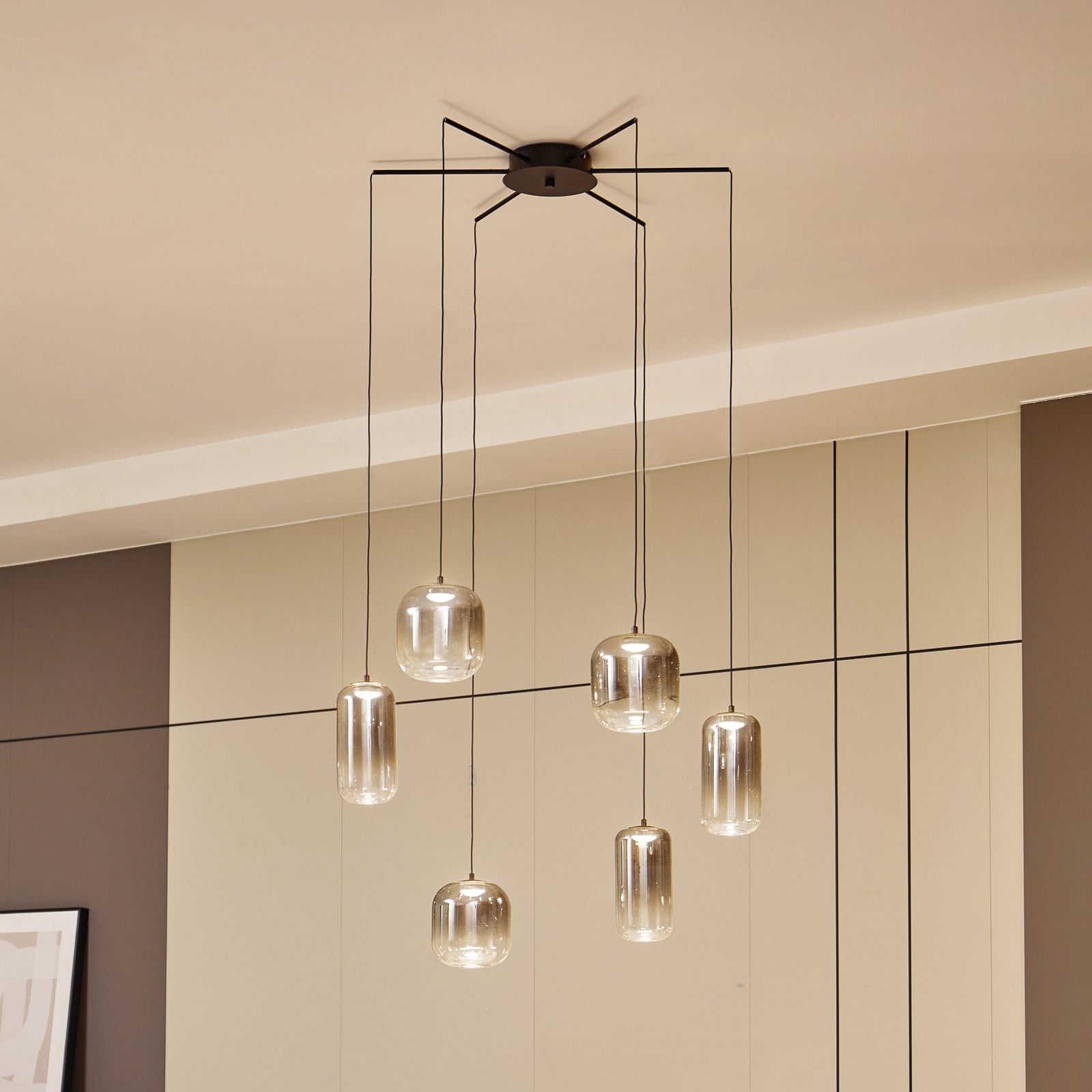 Avelina 6 LED Pendel Røg Grå - Lucande - Stue - Moderne - Glas - Med flere lyskilder