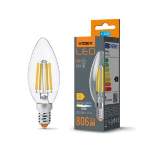 C35 LED-pære 6W E14 - kultråd, neutral hvid, 230V, 806lm