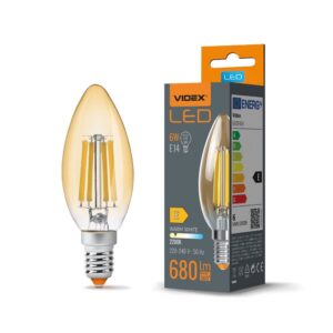 C35 LED-pære 6W E14 - kultråddesign, ravfarvet, ekstra varm hvid, 230V, 680lm, forbrug 6W