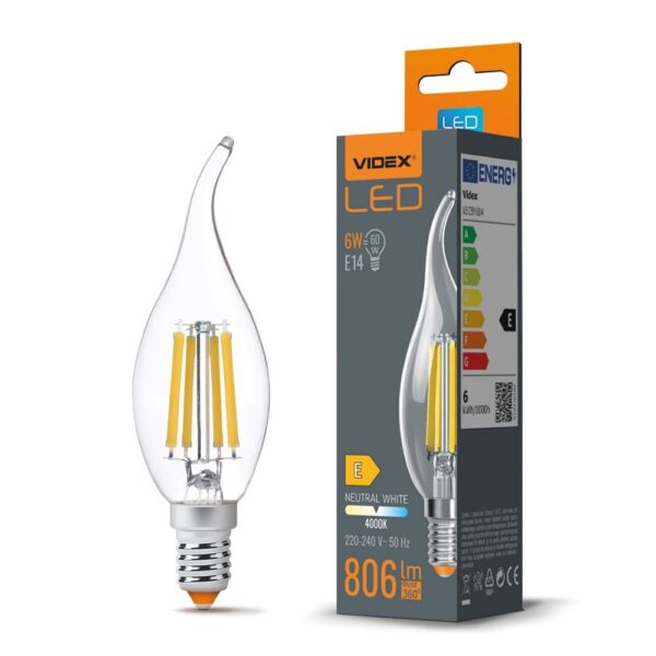 C35 LED-pære 6W E14 - kultrådsflamme, neutral hvid, 230V, 806lm